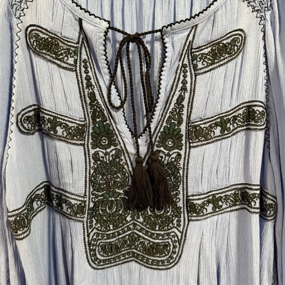 Free‎ People Wind Willow Embroidered Mini Peasant Boho Blue Dress Size S - Picture 5 of 10